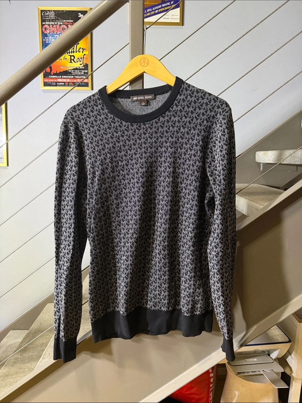 Michael Kors Patterned Crewneck Sweater Blue XS